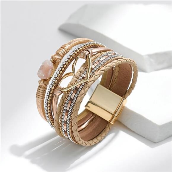 womens leopard leather wrap bracelet multi layer pearl crystal bangle jewelry - Picture 5 of 7